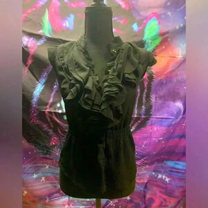 Black frilled sleeveless top